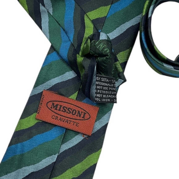 MISSONI Blue/Green Striped Silk LUXURY Tie ITALY - Picture 3 of 4